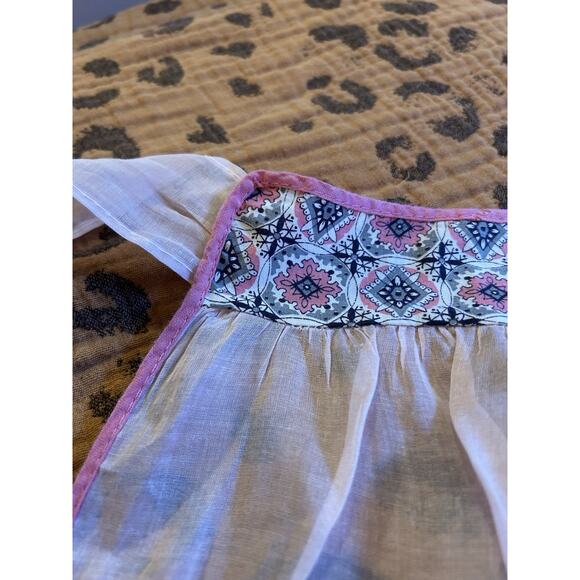 Vintage Pink Semi-Sheer Half Apron Black Geometric Pattern - Picture 6 of 6